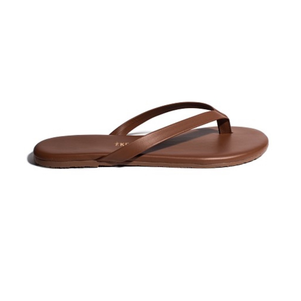 TKEES Brown Minimalist Leather Flip Flop Sandals
